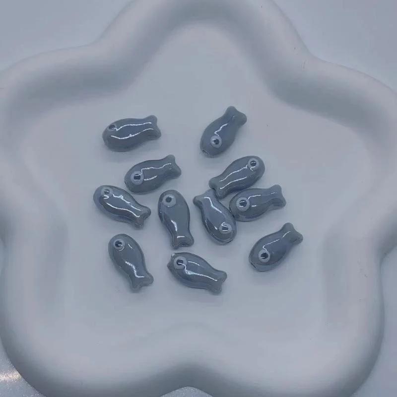 10Pcs 20mm*10mm Retro Small Fish Beads Charms Ceramic Spacer Loose Beads for Jewelry Making DIY Bracelet Accessories.