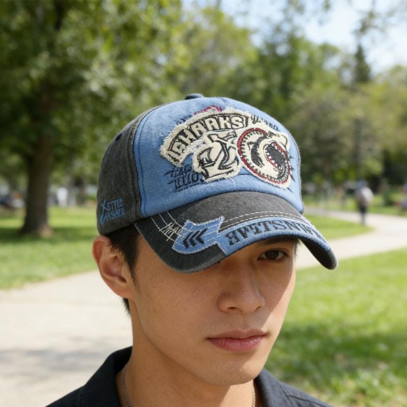 Water Scrubbing Jeans Baseball Cap With Embroidered Shark Design Adjustable Hat Circumference For Men And Women