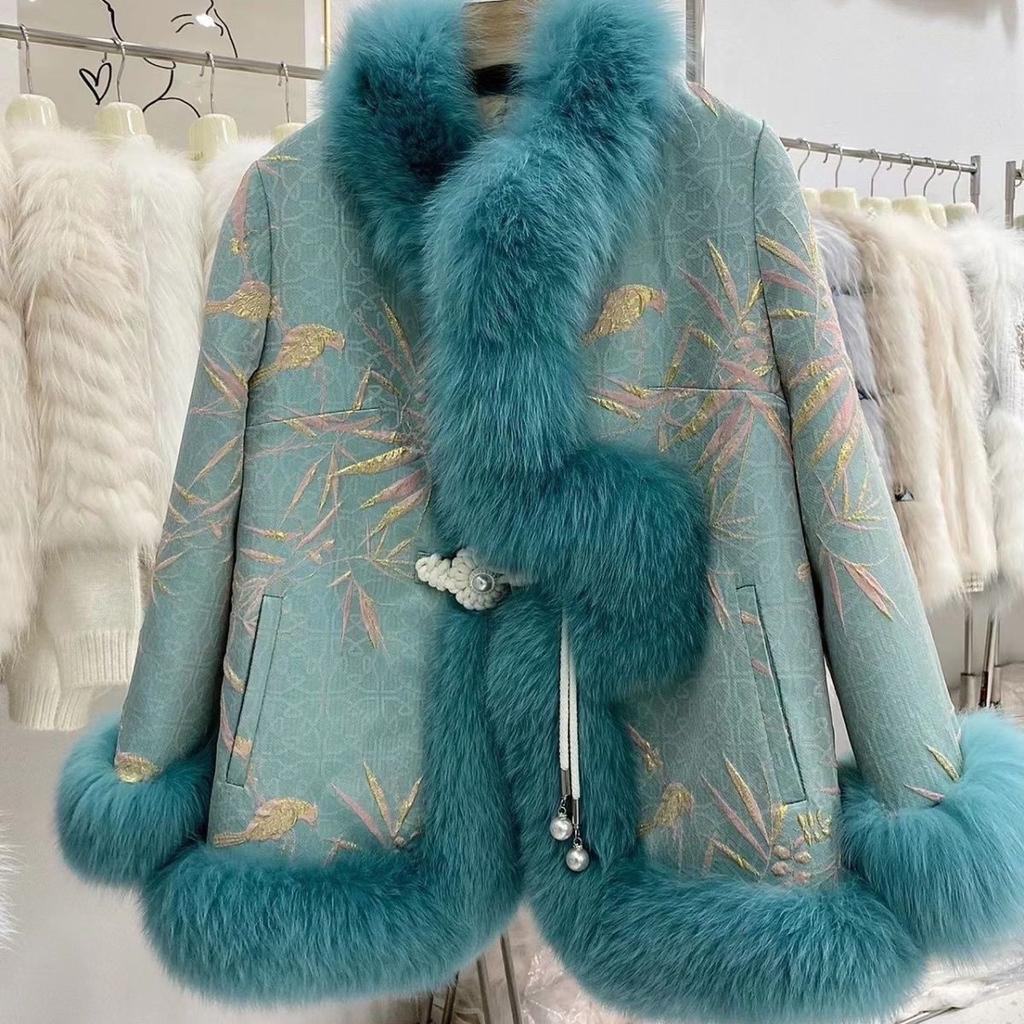Satin National Style Buckle Imitation Fox Fur Coat Women's Young Fur Coat Winter New
