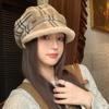 Woolen Star Anise Beret Children Autumn and Winter New Retro Plaid Warm Face Small Bud Painter Hat