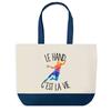 Tote Bag - PLANETEE - Hand C'est La Vie - Blue Background - Cotton 40x45 Cm - Large Size