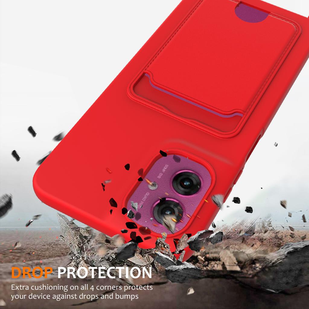 Pro Motorola Moto G55 5G Pouzdro Tekutý Silikon Držák Karet Zadní Kryt Telefonu s Šňůrkou