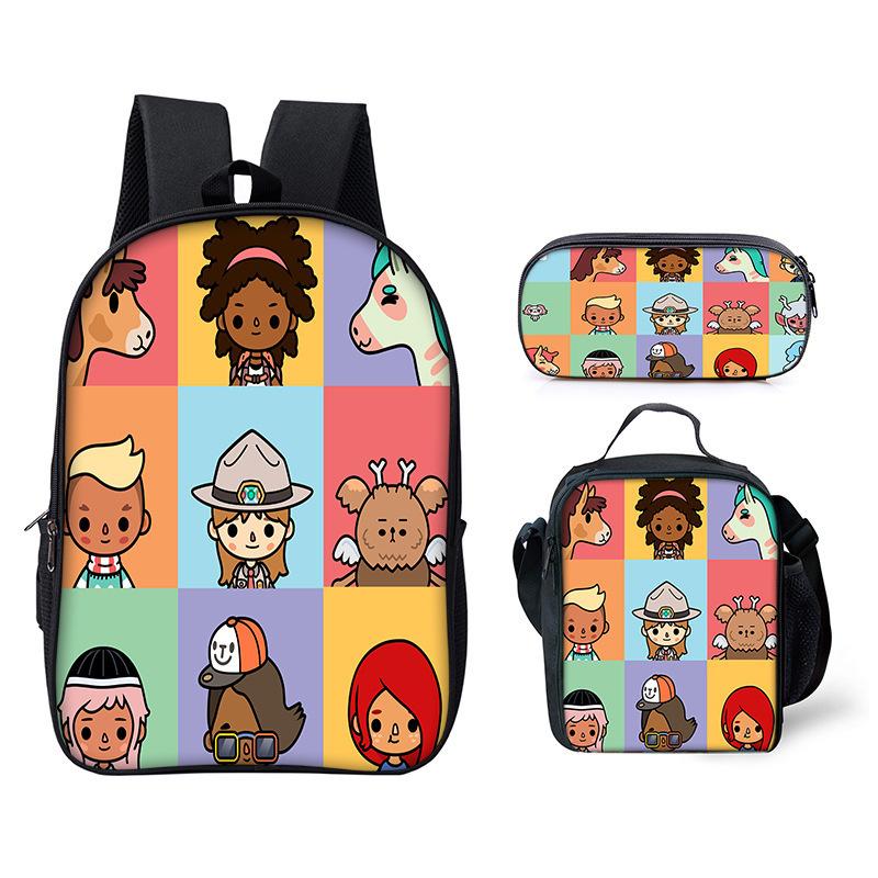 Luxus Neuheit Eigenartig Cool Toca Life World 3D Druck 3 Stück/Set Schüler Schultaschen Laptop Tagesrucksack Rucksack Lunchtasche Federmäppchen