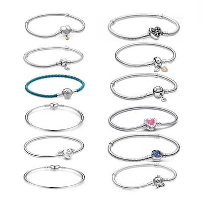 925 Sterling Silver Memory Bracelet with Family Tree Crystal Ball and Heart Clasp Bead Charm DIY Jewelry for Women