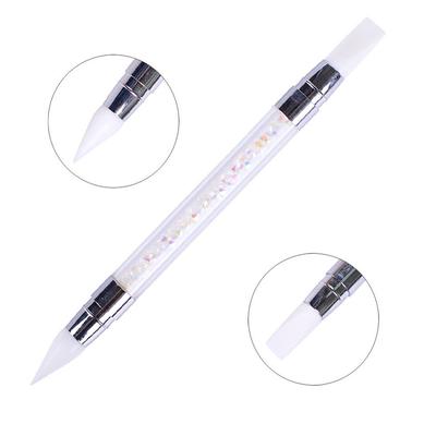 Double-Ended Silicone Nail Art Pen with Diamond-Studded Barrel and Soft-Tip Brush