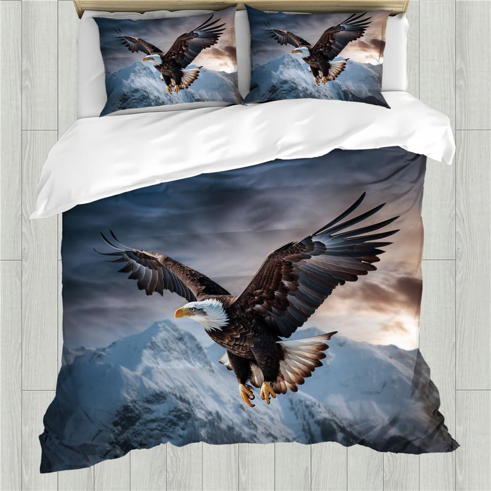 Motorcycle Eagle Printed Duvet Set Bedding Set With Pillowcase Quilt Cover Three-Piece Set