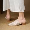 Französische weiche Leder Retro gewebte hohle Tasche Kopf halbe Pantoffeln Damen 2025 Sommer neu Außen tragen flachbodige Mules