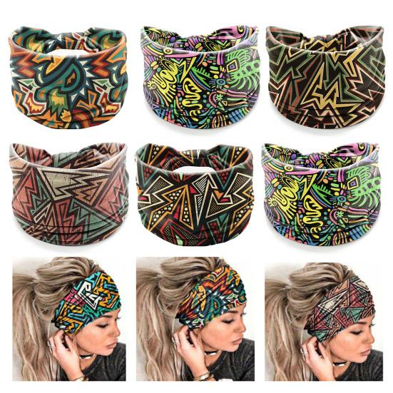 Wide Sweat Absorbing Sports Headband Quick Drying Stretchy Women Bohemia Style Plaid Pattern Yoga Headwrap Hair Accessories