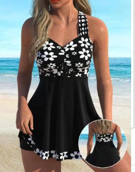 Trendy print neck sling sexy bikini split strap hot spring S