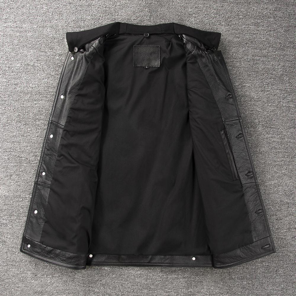 Motorcycle Vest Hood Genuine Cow Men Leather Sleeveless Jacket Biker Riding Vests Men's Genuine Leather Waistcoat Spring