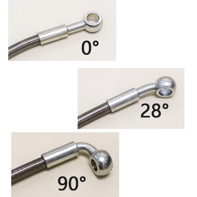 Silver 0°~28°~90° 30-500cm M8 Motorcycle Hydraulic Reinforced Brake Clutch Oil Hose Cable Line Pipe For ATV Dirt Pit Racing Bike