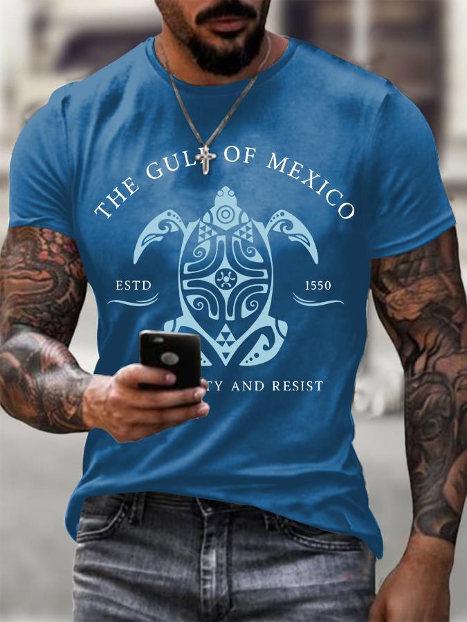Mens Gulf Of Mexico Print T Shirt Summer Holiday Short Sleeve TShirts Casual Tops Tees New