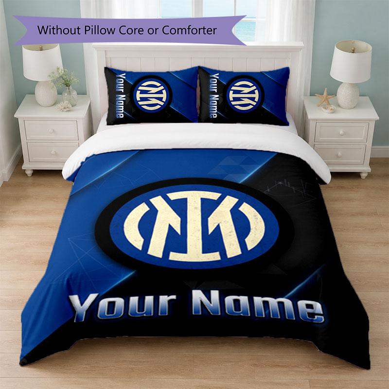 Set Biancheria da Letto Personalizzato Inter Milan con Nome Testo 1 Copripiumino+2 Federe Logo Calcio Regalo Personalizzato per Occasione Speciale Arredamento Camera da Letto