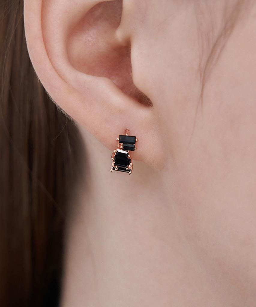 Ellejewelry 14K Gf Black Unique One-Touch Ring Earrings Elgpee544