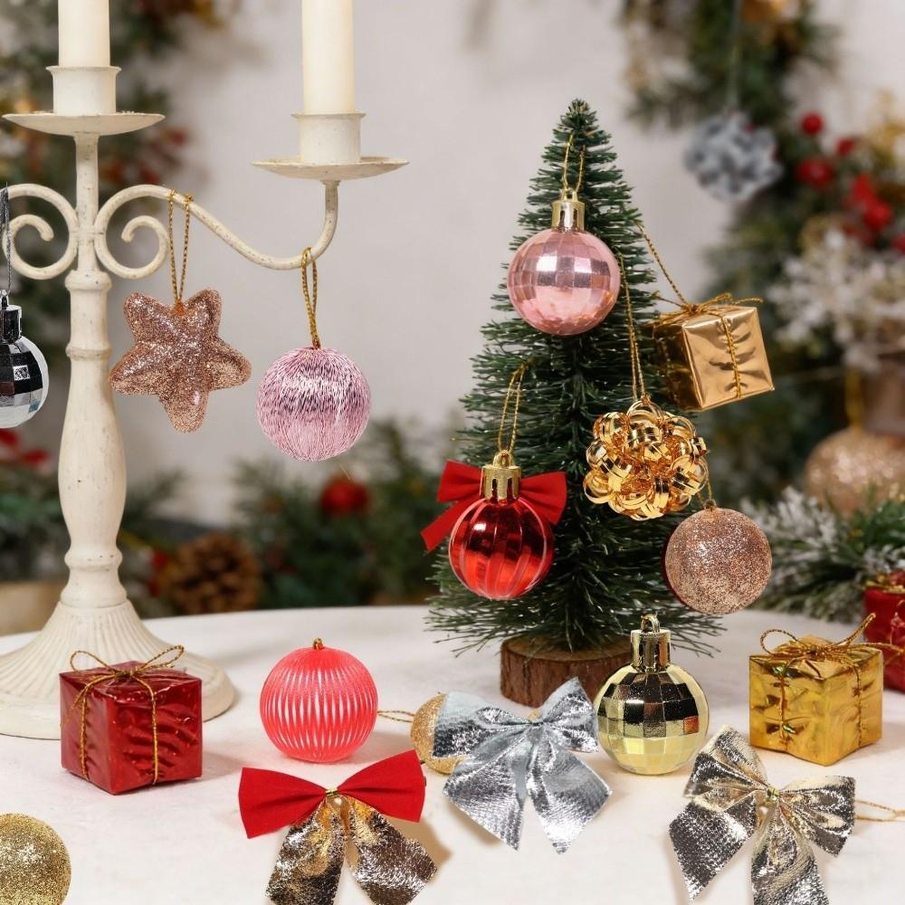 Glitter Christmas Ball Ornament Set Plastic Christmas Hanging Ornaments Home Decoration