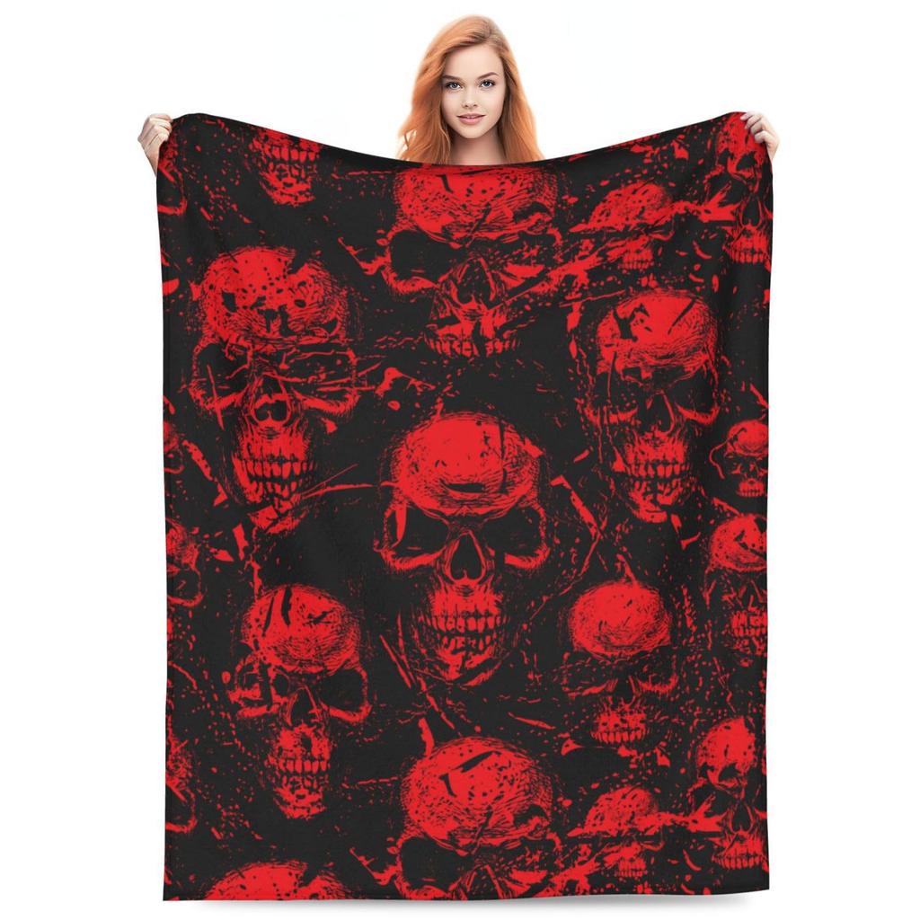 Skull Pattern Flannel Blanket Digital Print Blanket Halloween Gift Bedroom Sofa Decoration