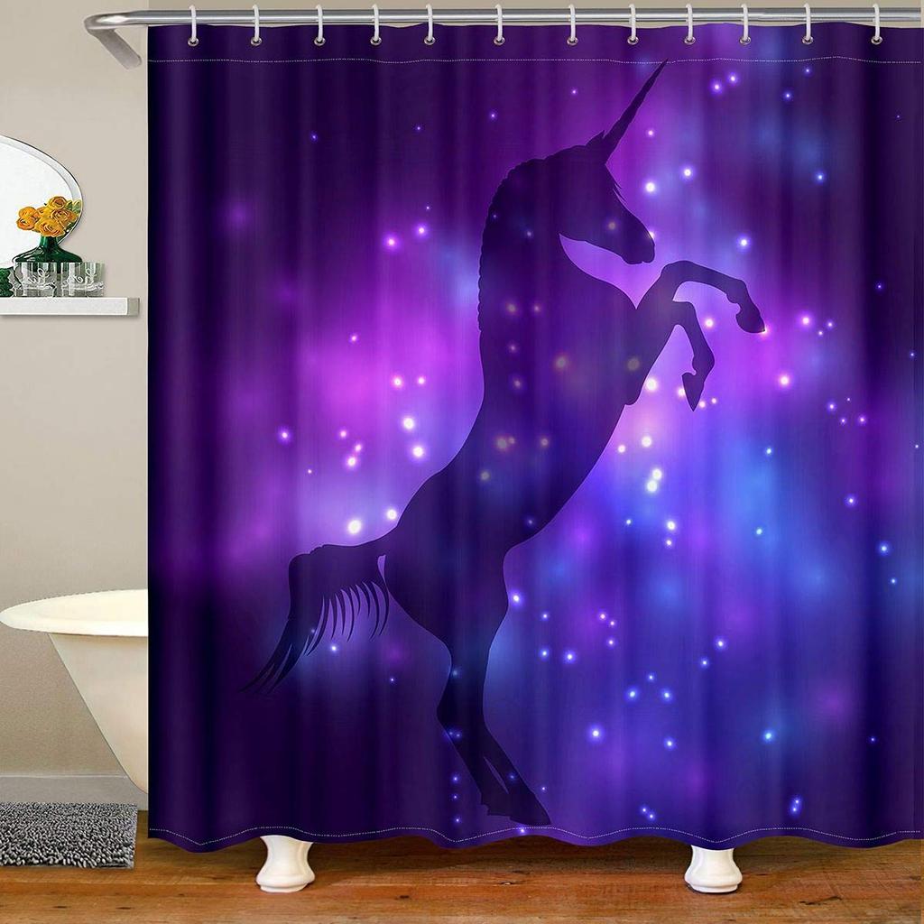 Unicorn Shower Curtain,Purple Galaxy Shower Curtains,Fantasy Starry Sky Pattern Bath Curtain for Bathroom Showers Girls Bathtub