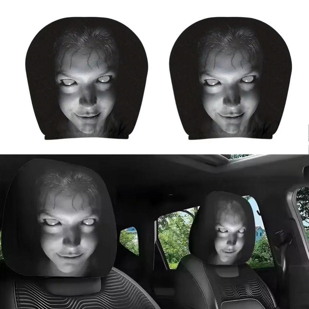 2Pcs Funny Face Expressions Car Pillowcase Exaggerated Car Seat Headcover Automobile Interior
