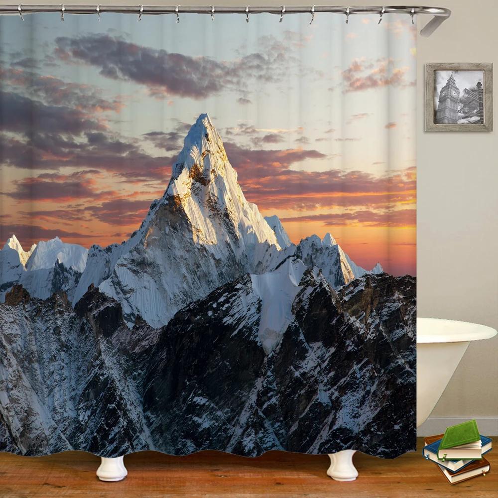 Natural Scenery Waterproof Fabric Shower Curtain Bathroom Curtains With Hooks 180X180Cm Landscape Bath Screen Home Decoration