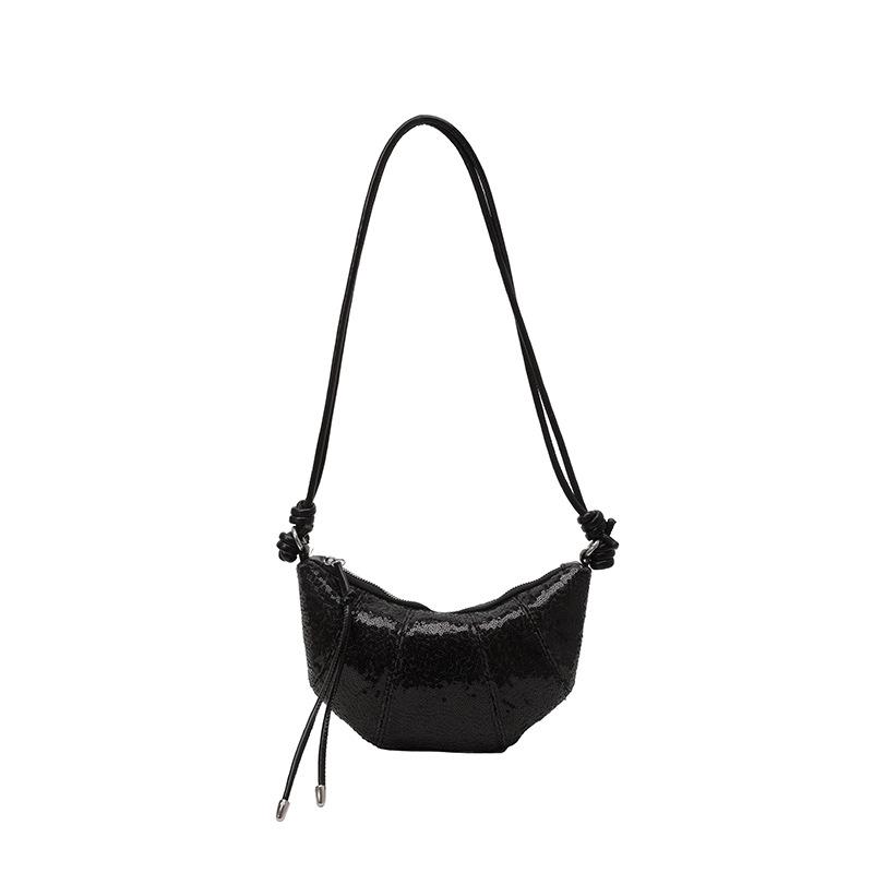 

Персонализированный круассан 2025 весна и лето новая корейская версия модной нишевой сумки через плечо женская сумка-пельмень с пайетками чёрный