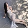 French Pure Desire Wind Split Suspender Dress Summer New Beautiful Seaside Vacation Mesh Dress Women