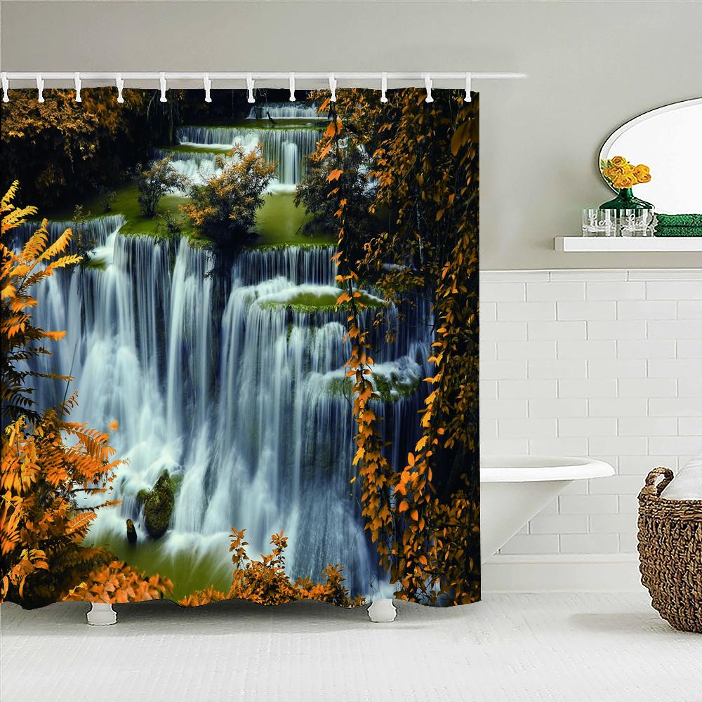 Tropical Rainforest Forest Shower Curtains Bathroom Curtain 3D Natural landscape Fabric Waterproof Bath Curtain with Hooks