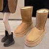 Women's Lightweight Comfortable Cold Warm Padded Snow Boots Non-slip Wear-resistant Outdoor Casual Sneakers Mid-calf Cotton Boots
