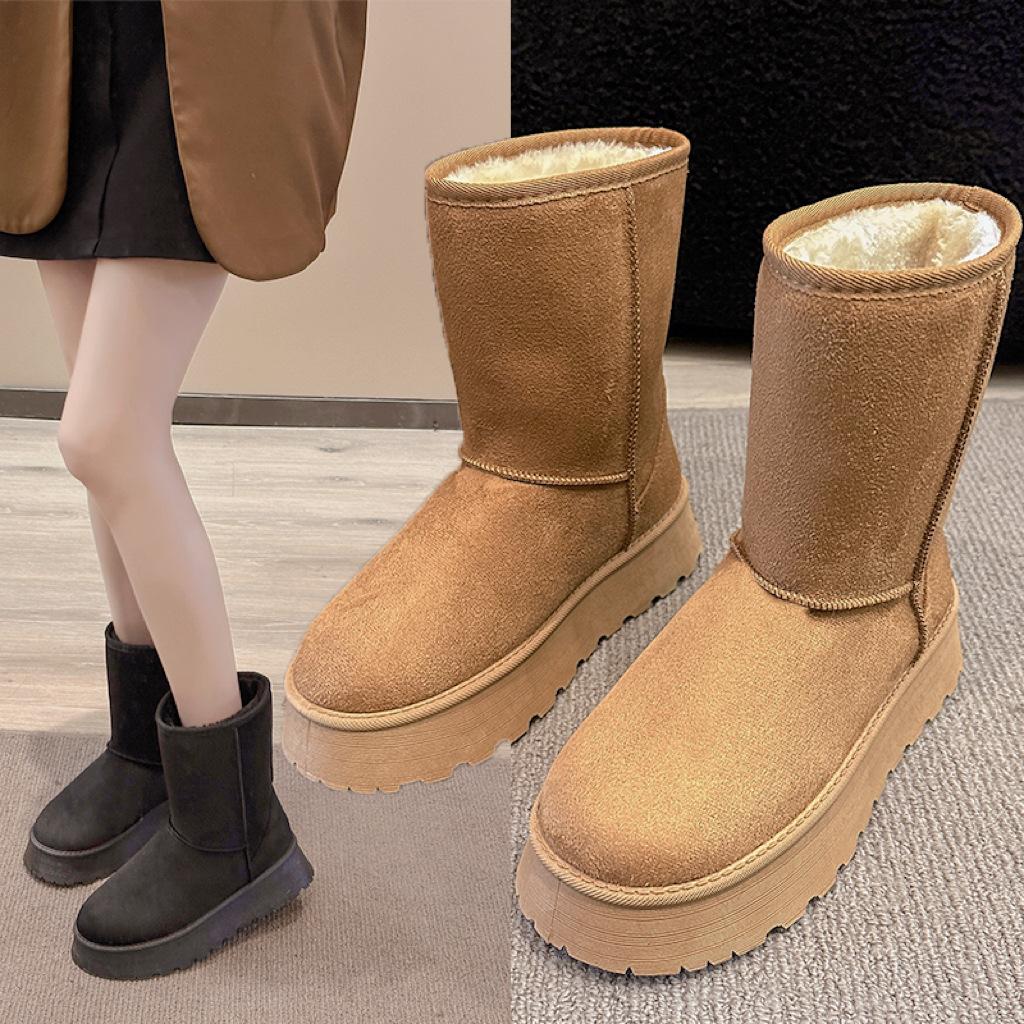 Women's Lightweight Comfortable Cold Warm Padded Snow Boots Non-slip Wear-resistant Outdoor Casual Sneakers Mid-calf Cotton Boots