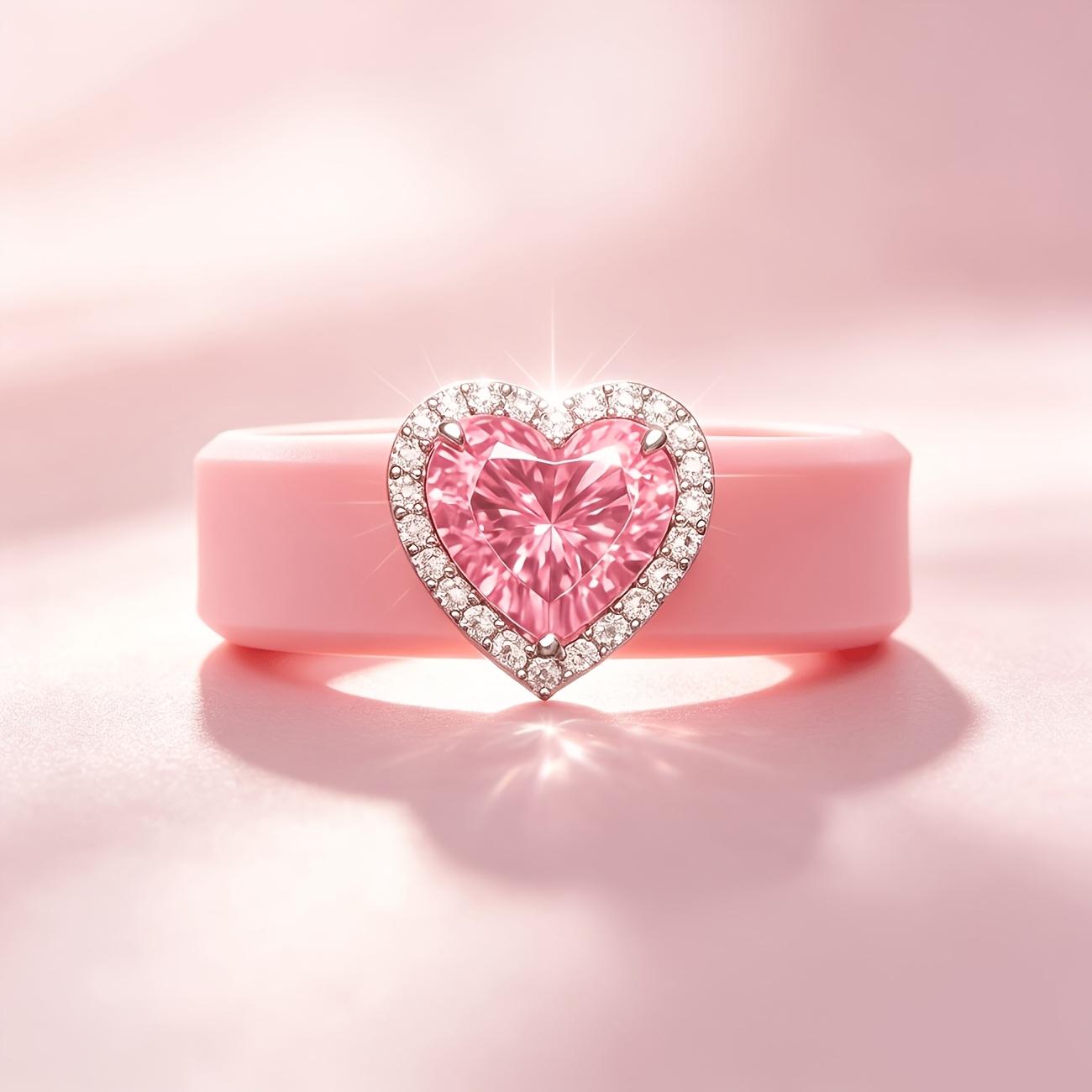 Eleganter Rosa Silikonring Funkelndes Rosa Herz Zirkonia,Leicht Kratzfest Stapelbar Valentinstagsgeschenk Ring Für Mädchen 10 pink