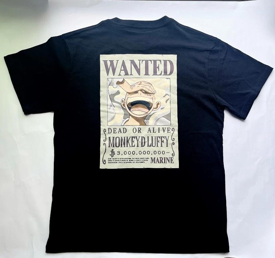 100% algodão TOPS UNISEX CAMISETAS MASCULINAS FEMININAS Camiseta Maglietta Anime Monkey D Luffy Borracha Gear 5 Manifesto Procurado One Piece