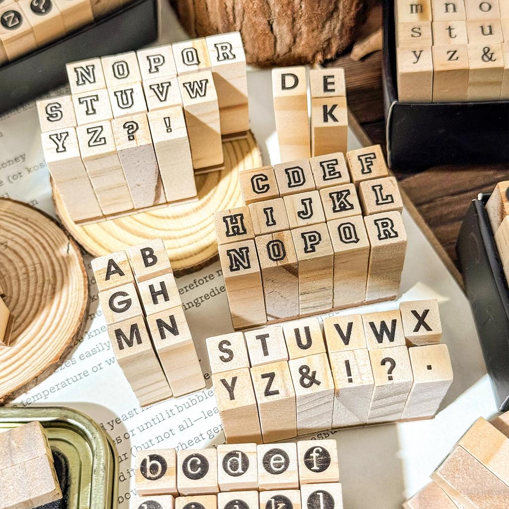 30 Pcs Symbols Retro A-Z Letters English Digital Hand Notes Seal Typewriter Series Decorative Printing Materials Wood Stamp Set