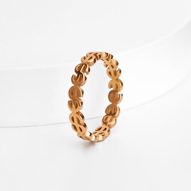 

Европейско-американский хип-хоп стиль кольцо из титановой стали с полым символом доллара Size 8