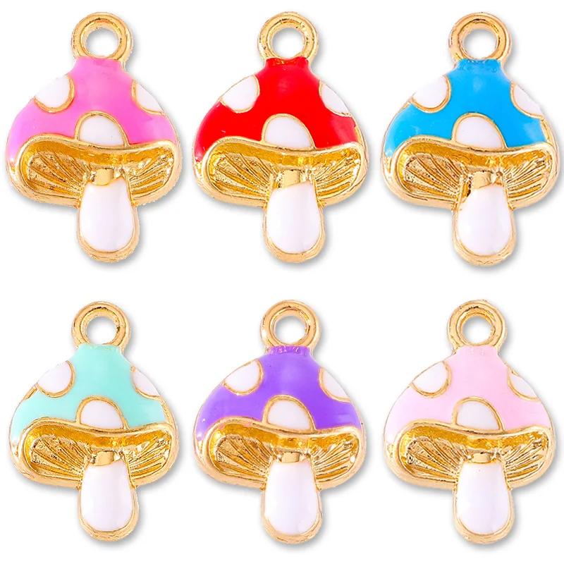 10Pcs Colorful Cute Enamel Red Mushroom Alloy Pendant for Women's Earrings Bracelet Jewelry Made of Charm DIY Necklace Ornaments