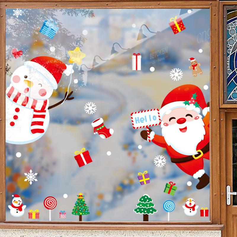 Santa Claus Festive Atmosphere Decorative Items, Shopping Center Snowman Electrostatic Glass Stickers, Scene Arrangement Stickers