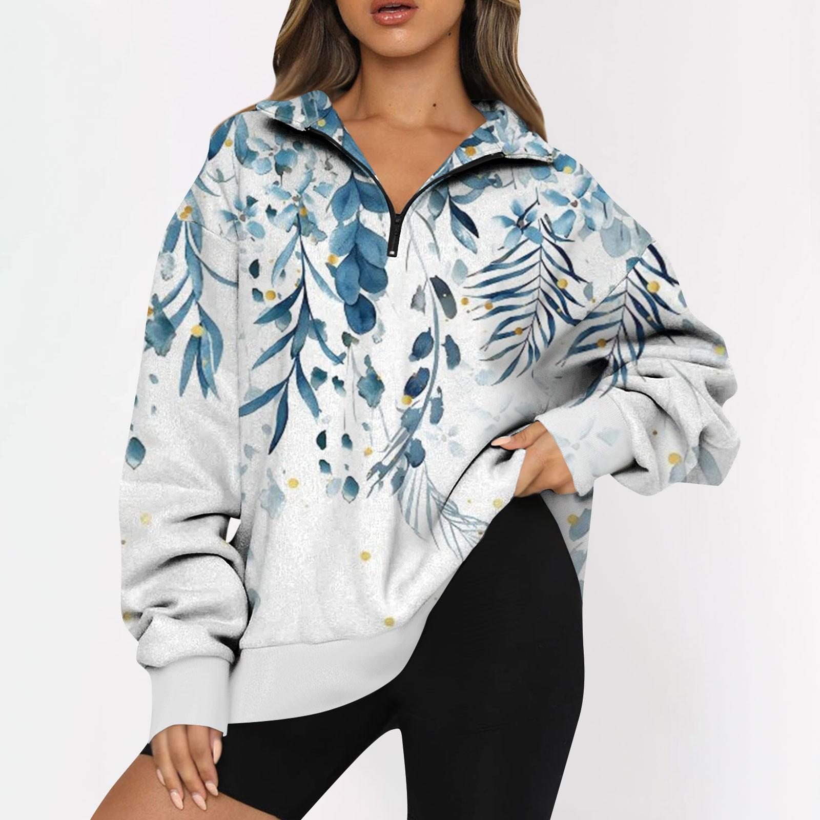 

Женская повседневная модная толстовка на молнии с длинным рукавом и цветочным принтом, топ на молнии XXXL белый