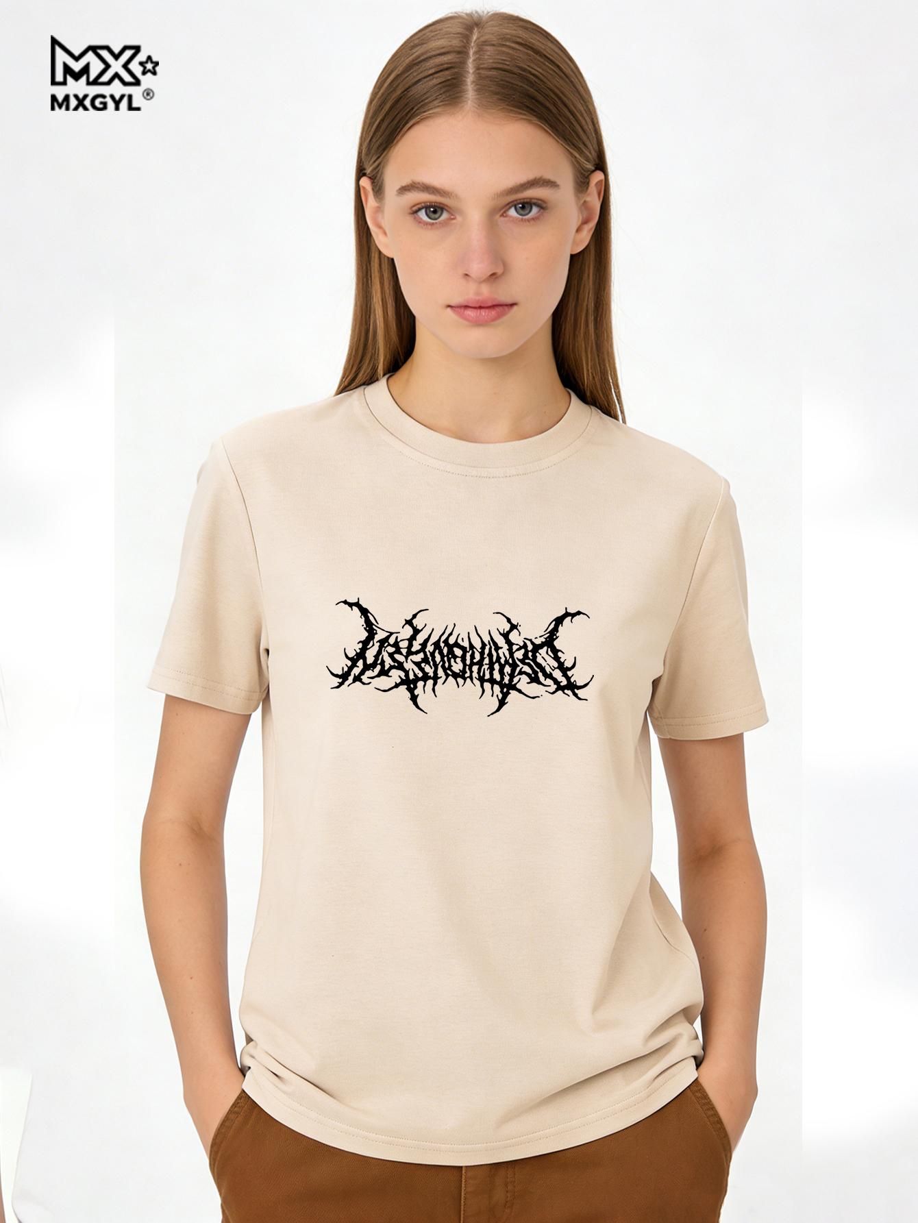 

Fashion Punk Dark Style Printed Woman T-shirt Sport Harajuku Street Clothing Loose Casual Hip-hop Summer Couple s Top 5xl бежевий