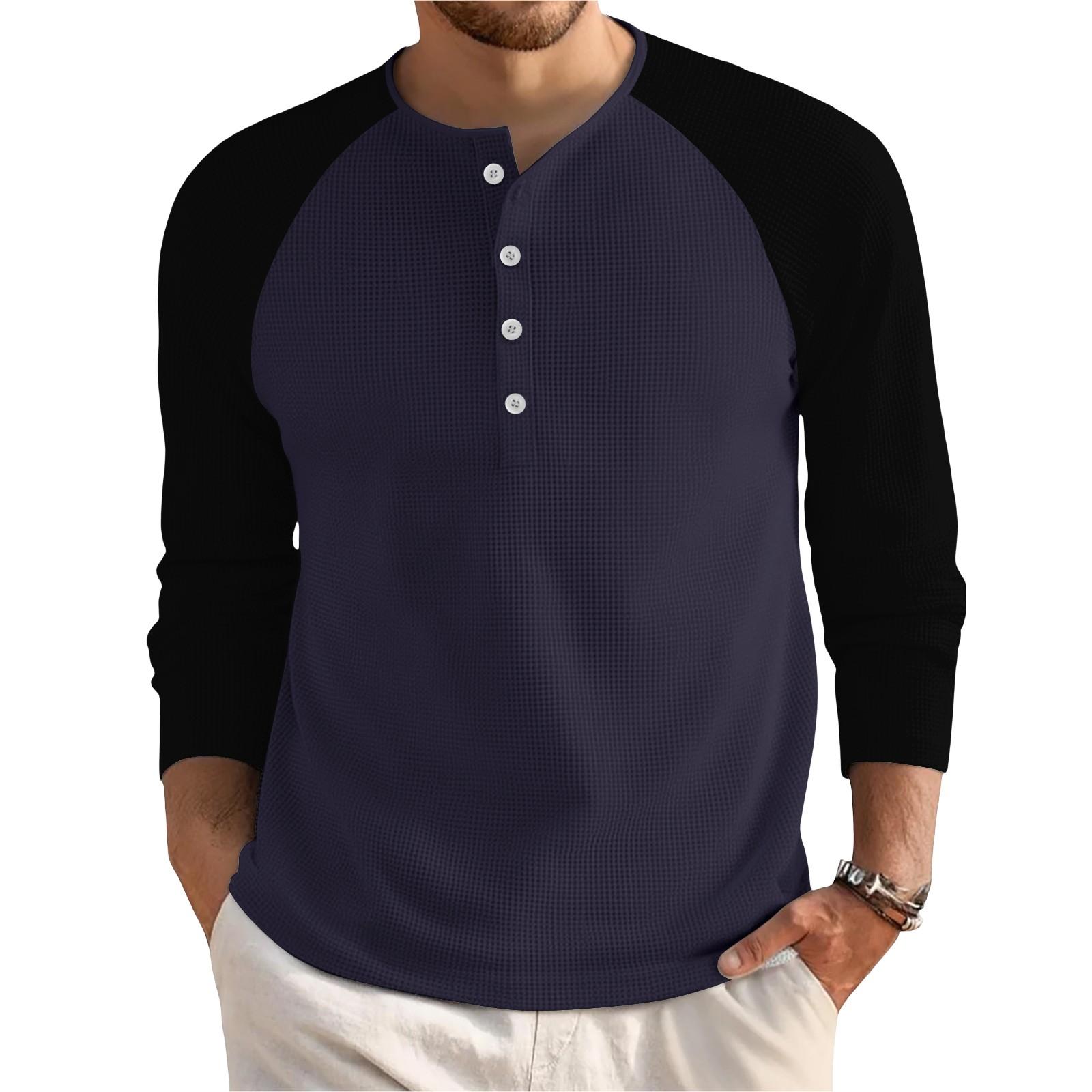 

Мужской свободный повседневный топ с длинным рукавом и воротником на пуговицах XXXL