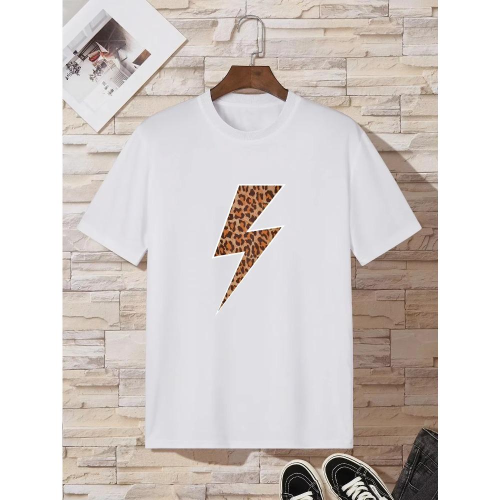 Summer Fashion Heavyweight Retro Men's Leopard Print Lightning 100% Cotton Printed Round Neck High-quality Casual Fitness