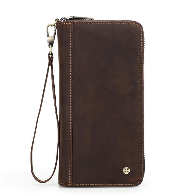 

Винтажный Ретро Мужской Длинный Кошелек-Клатч из Натуральной Кожи на Молнии, Держатель для Карт, Кошелек с Ремешком для Запястья