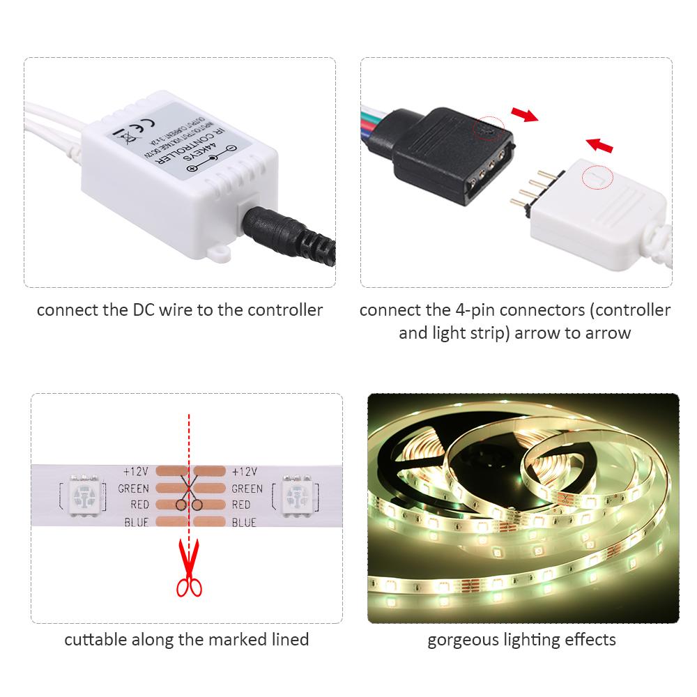 Tomshine 2x5m 300leds RGB pásová světla sada se 44 klíči IR dálkový ovladač Stmívatelné barvy