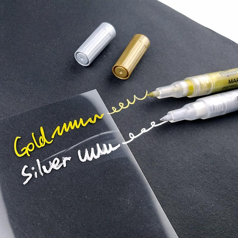 6Pcs/set 4 Colors (Black/White/Gold/Silver) Acrylic Paint Markers pen,0.7mm Extra Fine for Ceramic, Metal, Paper, Drawing, DIY