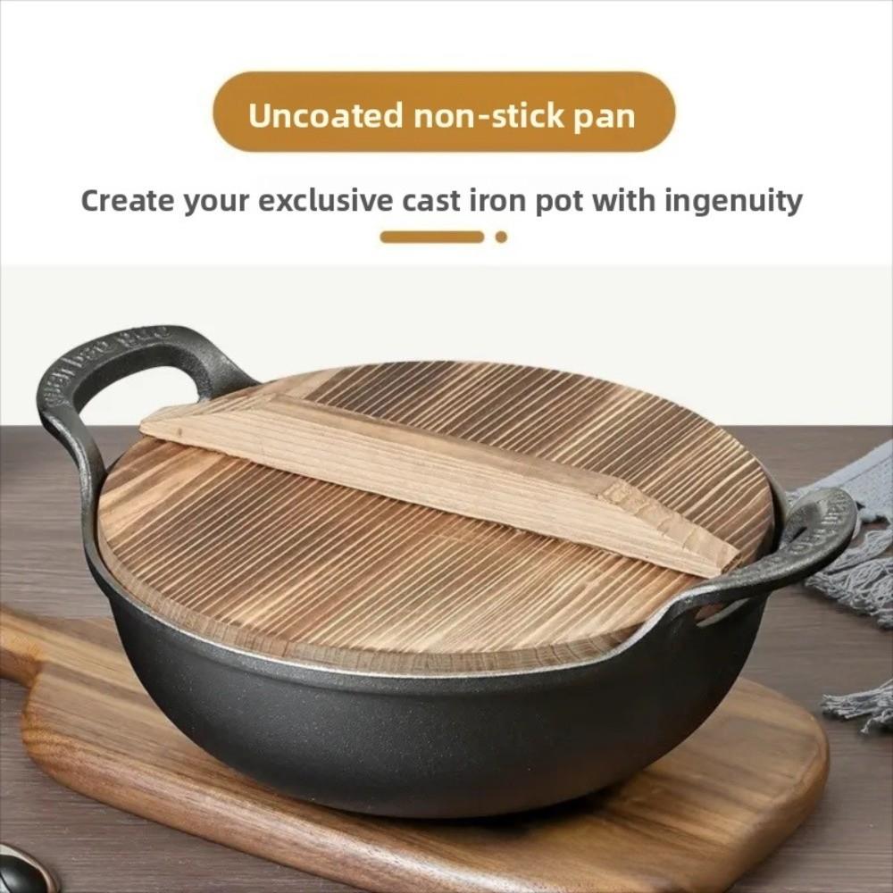 With Lid Cast Iron Pot Hand-forged Cooking Cookware Durable Chinese Wok Pan  Gas Induction Cooker