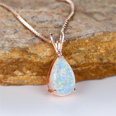 Boho Femme Petit Pendentif Goutte d'Eau Opale Blanche Couleur Or Rose Bijoux de Mariage Pour Femmes