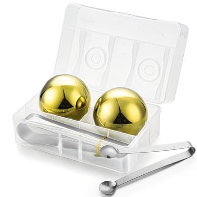 Stainless Steel Ice Ball Maker Set with Whiskey Stones, 5.5cm Diameter, Set of 2, Includes Storage Case and Ice Tug, Reusable Non-Melting Ice