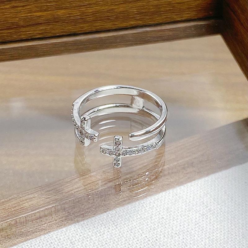 Day Cold Wind Zircon Light Luxury High Sense Open Ring Exquisite Geometric Personality Niche Ring Woman