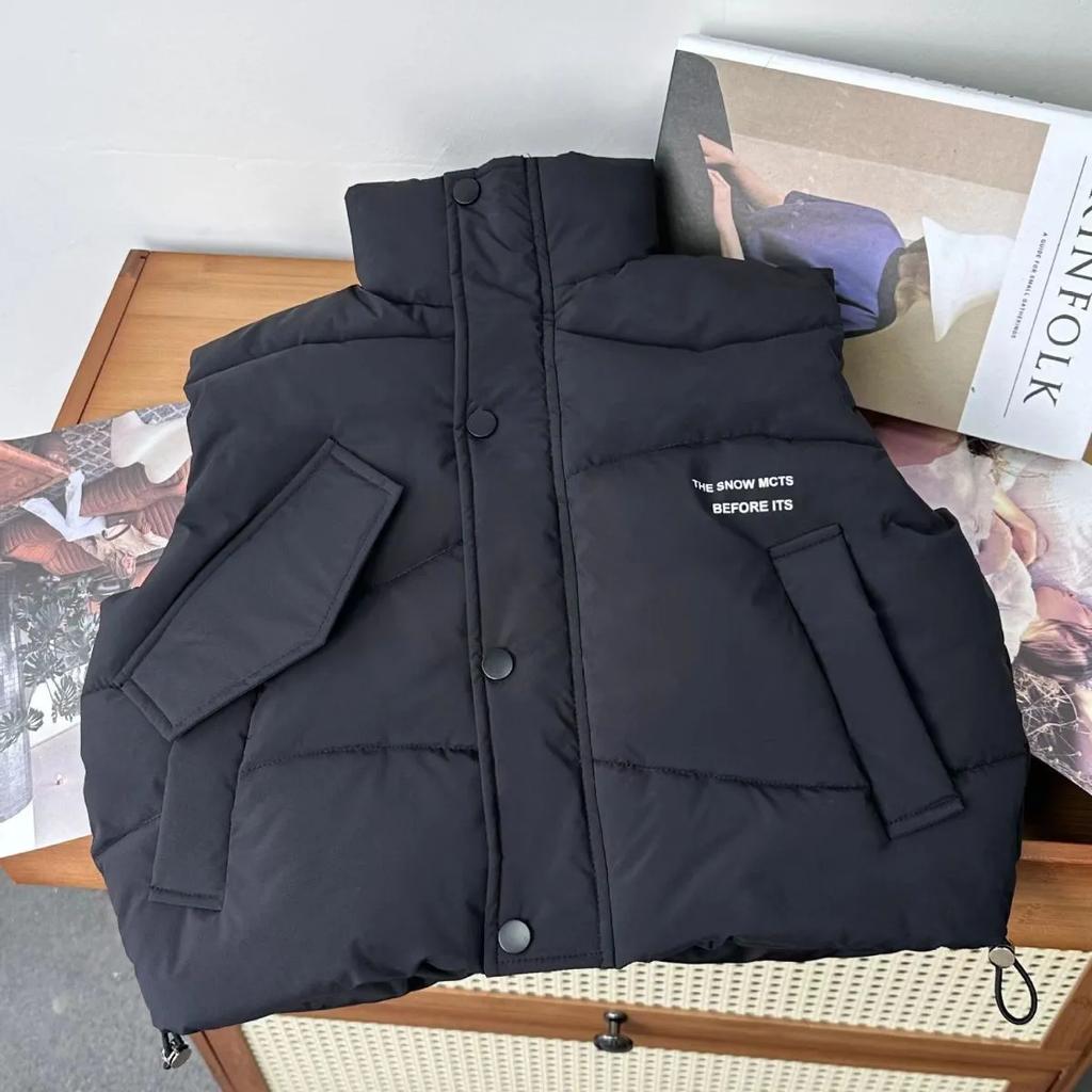 Children's Autumn and Winter Vest New Korean Version for Boys and Girls Printed Letters Casual Stand Up Collar Vest