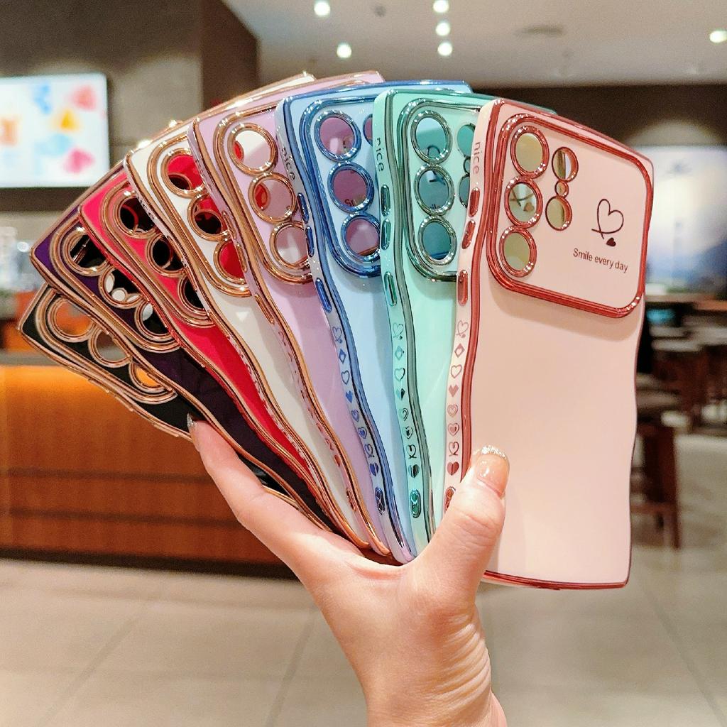 For Samsung Galaxy S23 Ultra Case Wave Frame with Love Heart Raised Camera Protection TPU Cover