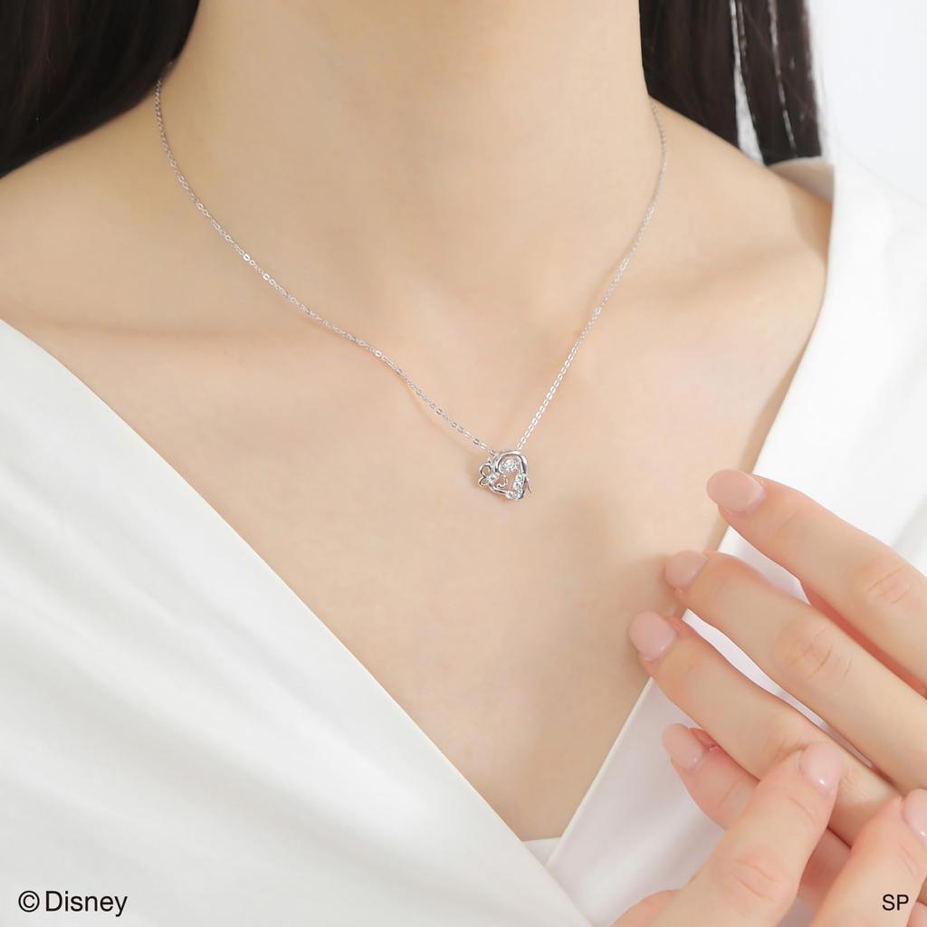 White Clover Cinderella Dancing Stone Disney Sterling Cubic Heart Glass DISS002RD Necklace, Princess, Silver, Zirconia, Shape, Slipper, Silver,