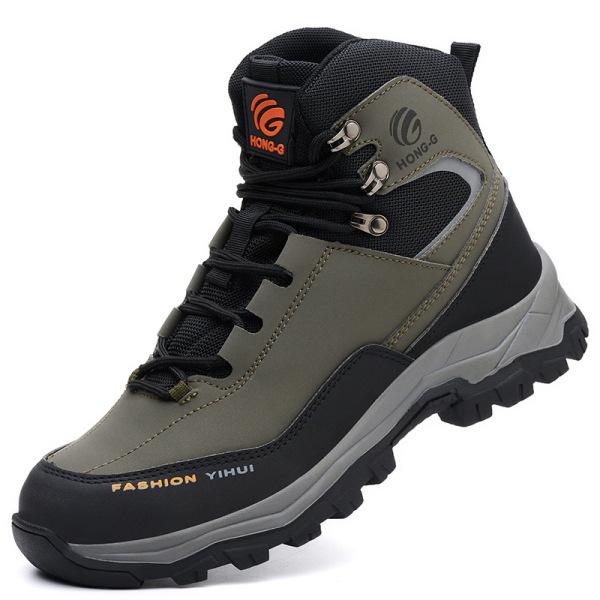 High-Top Safety Shoes with Rotating Button, Anti-Smash, Anti-Puncture, Wear-Resistant, No-Tie Laces