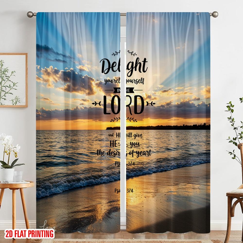 2pcs 2D Flat Printing Curtains Delight Lord Heart Psalm Fabric Without Electricity Party Decorations Perfect for Outdoor Holiday